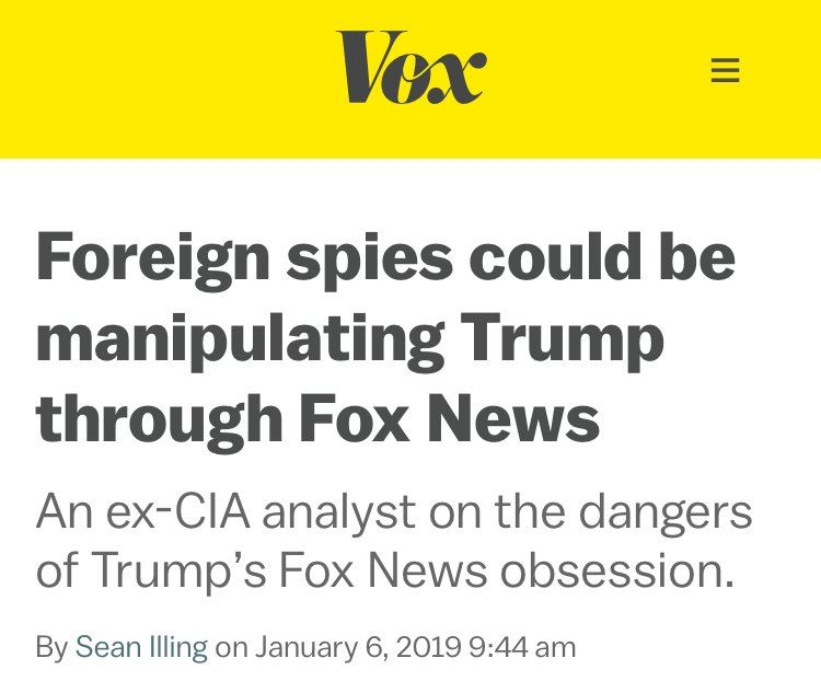18/ More from #1 & #17.“ @AkiPeritz former CIA analyst and..professor at American University, believes certain spy agencies are very likely targeting..Fox News.“The reason is simple: Trump watches Fox (&) the channel has enormous influence on what he thinks, tweets, and does.”