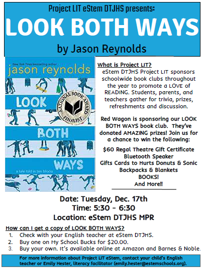 <a href="/eStemDTJHS/">eStem Downtown JHS</a> will be hosting December's Project Lit Book Club Tuesday, Dec.17th from 5:30-6:30. Join us for an evening of fun, click the link below to RSVP. forms.gle/WTXD7fwxjvVE2J…