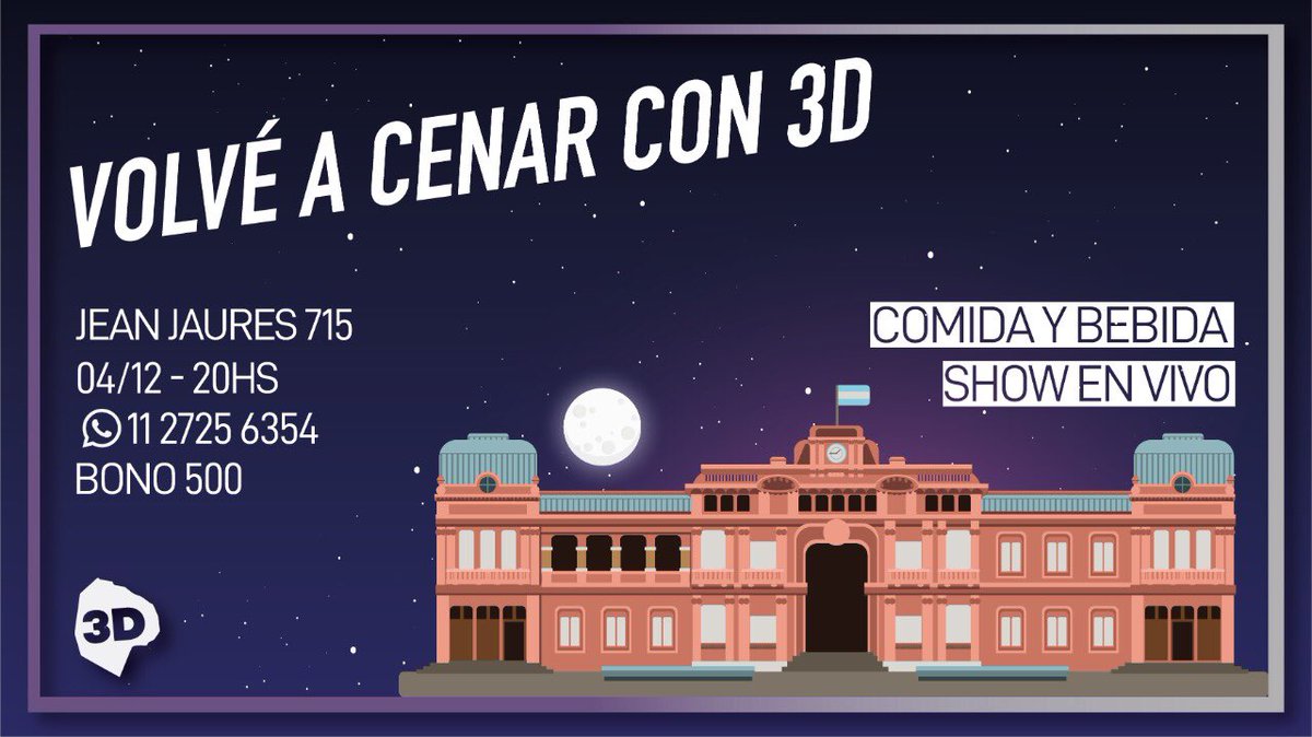 rossi_delfina's tweet photo. 🎆 Hoy les esperamos en @TanoCabronOk para la #Cena3D
Reserven sus anticipadas 📲1127256354 - Cena, sorteos, Show de @CantaPeron y mucho más 🎉 https://t.co/3ZuSGLIP1V