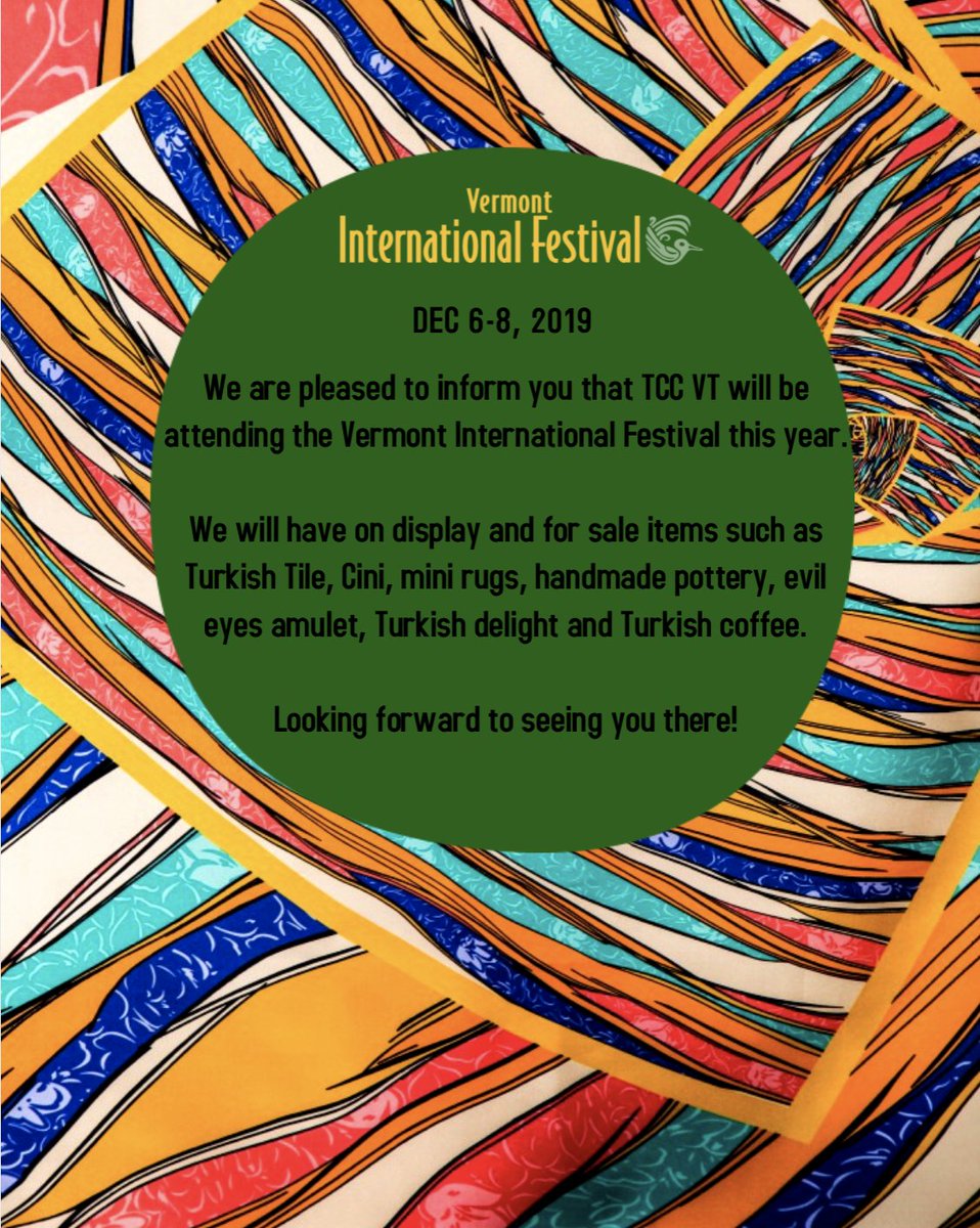 tccvt's tweet photo. The 27th Annual @VTInternational  Festival will take place between the 6th-8th of December 2019.

We are pleased to inform you that TCC will be attending the Vermont International Festival this year.

Looking forward to seeing you there! https://t.co/HnpeGIOSF7