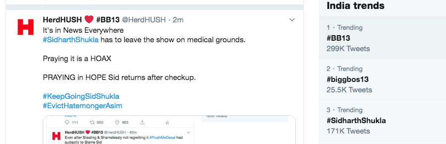HerdHUSH's tweet image. #SidharthShukla is trending on 3rd Spot

with 174K tweets

Let&apos;s Hope for the BEST

#KeepGoingSidShukla
#EvictHatemongerAsim