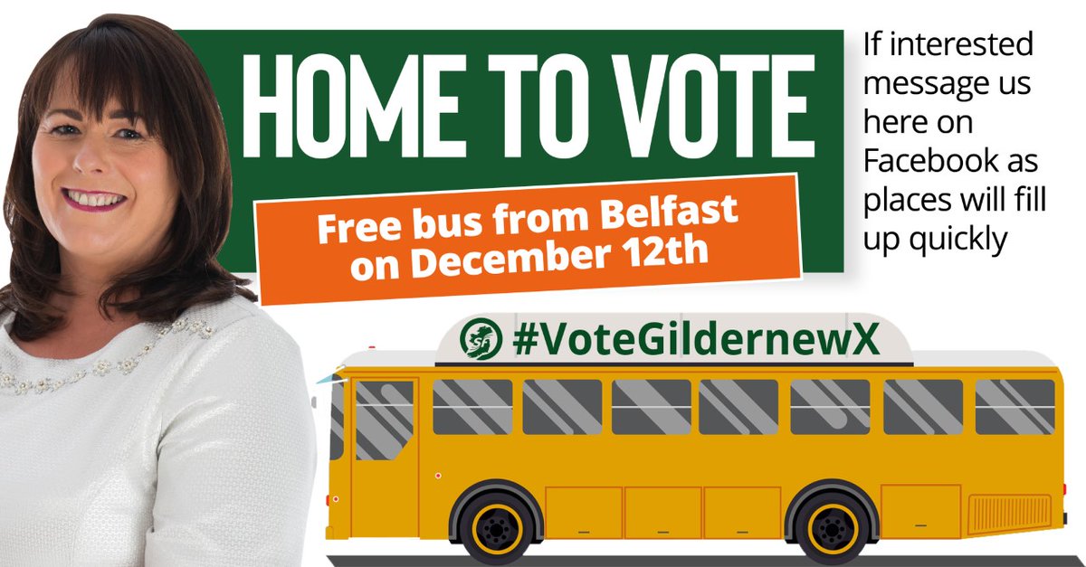 Free bus from #Belfast to #FST on Thursday 12th December allowing people to get #HomeToVote. Let us know if you're interested! #GE19 #FightingForFST #Gildernew❌ #VotáilSinnFéin