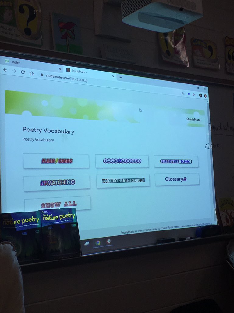 mrshughesCISD's tweet photo. We tried study mate today for our poetry vocabulary! #canvas #poetry #studymate @BradleyCISD @dewcotech https://t.co/7E2scpFFVg