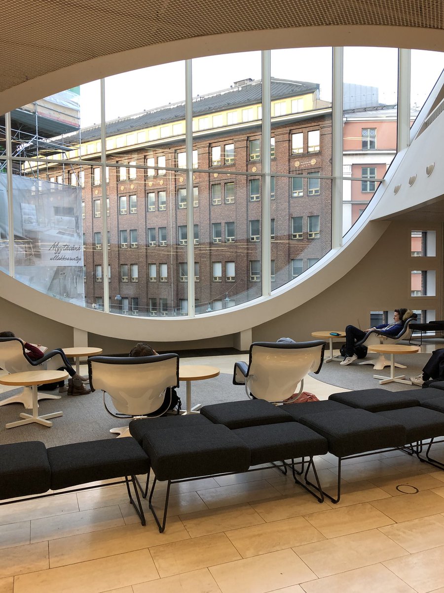 joanna_ball's tweet photo. Another day, another beautiful Nordic Library... Today Helsinki University Library at Kaisa House - lots of flexible spaces, white curves, and furnished with Finnish design classics @HULib #KBInno https://t.co/hPnIS5RKeb