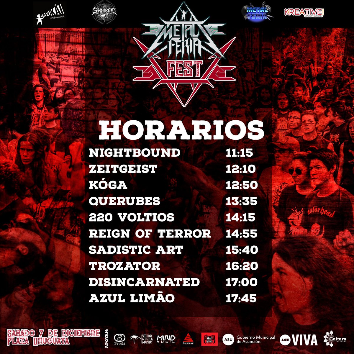 Bandas ✔️
Horarios ✔️
Clima soleado ✔️
Tereré ✔️

Sábado 7 de diciembre 
@ Plaza Uruguaya
#MetalFeriaFest #MFF5 #MetalParaTodos
