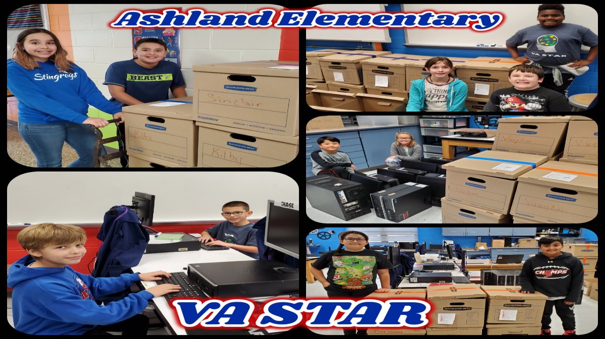brentbenware's tweet photo. This year the VA STAR students at Ashland Elementary have been working hard getting computers to families in need.  We will donate 50 computers before the holiday break. For info about VA STAR visit https://t.co/4KOqxMqYZ7 #vaSTARorg #AshlandSOAR #greatful #giftofgiving #Thankful https://t.co/VYlF5mlCQP