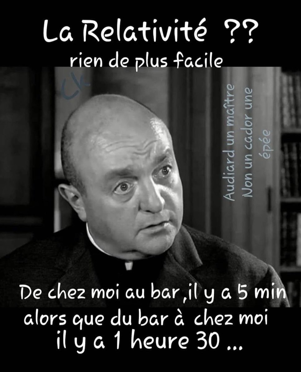 Format6_6's tweet image. #peda #pedagogie #didactique #Einstein #theorie de la #relativité expliquée par #audiard illustrée par #blier