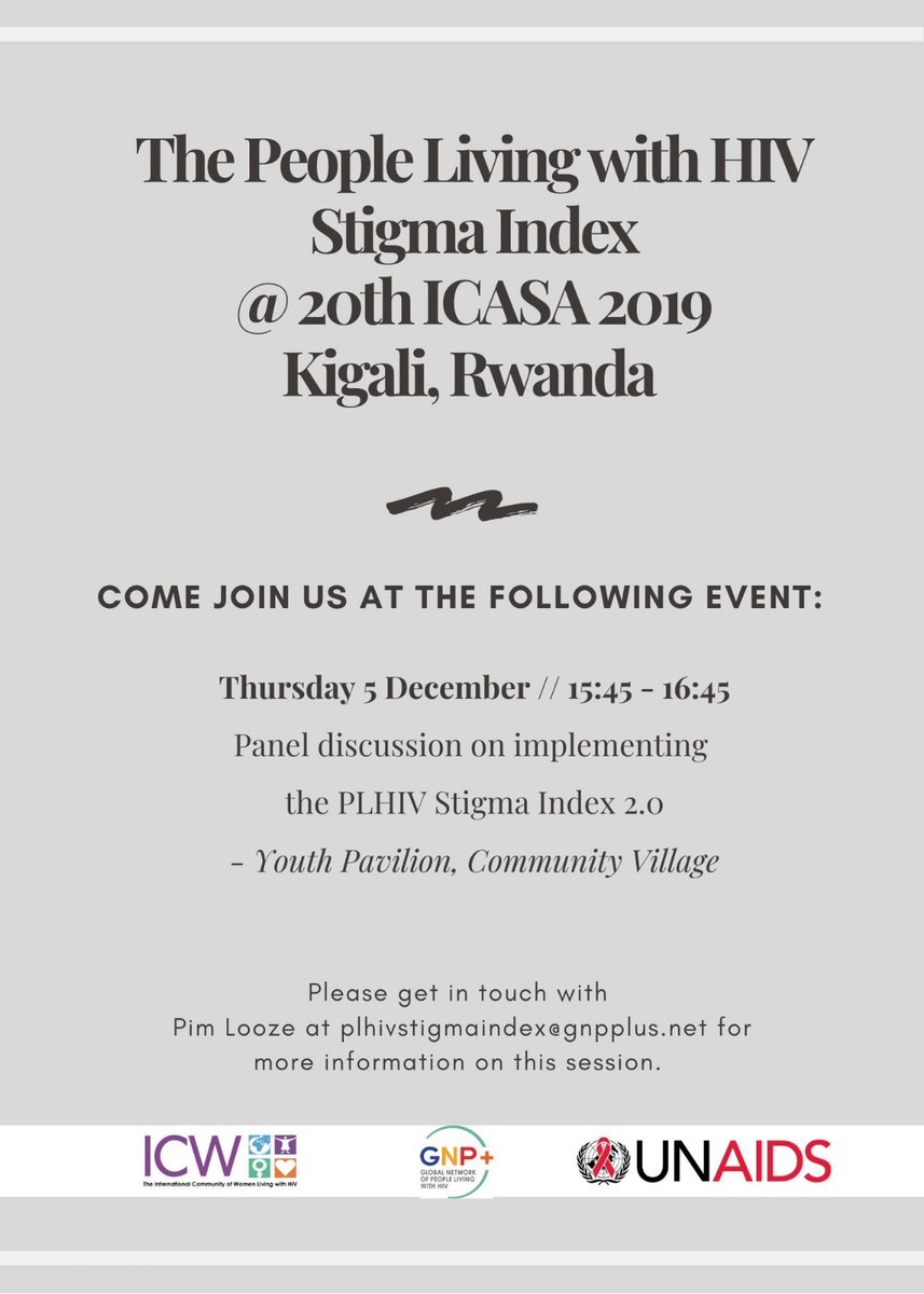 gnpplus's tweet photo. Have you heard about Stigma index of people living with HIV? 

If you want to know more about implementing version 2.0 please join us tomorrow in Kigali
@UNAIDS @gnpplus @Winnie_Byanyima  @ICASA2019Rwanda
 
#PLHIVatthecenter #LastMileFirst #stigma #HIV #ICASA2019Rwanda https://t.co/hQ2non5KBZ