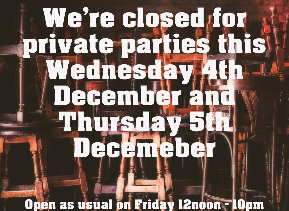 ❗📢❗📢❗ 📢❗
Sorry guys, we're closed this Wednesday 4th December and Thursdays 5th December for private events.
Open as usual on Friday 6th December 12noon - 10pm
@maltbystmarket
Thank you 😍

#bartozino
#private
#party