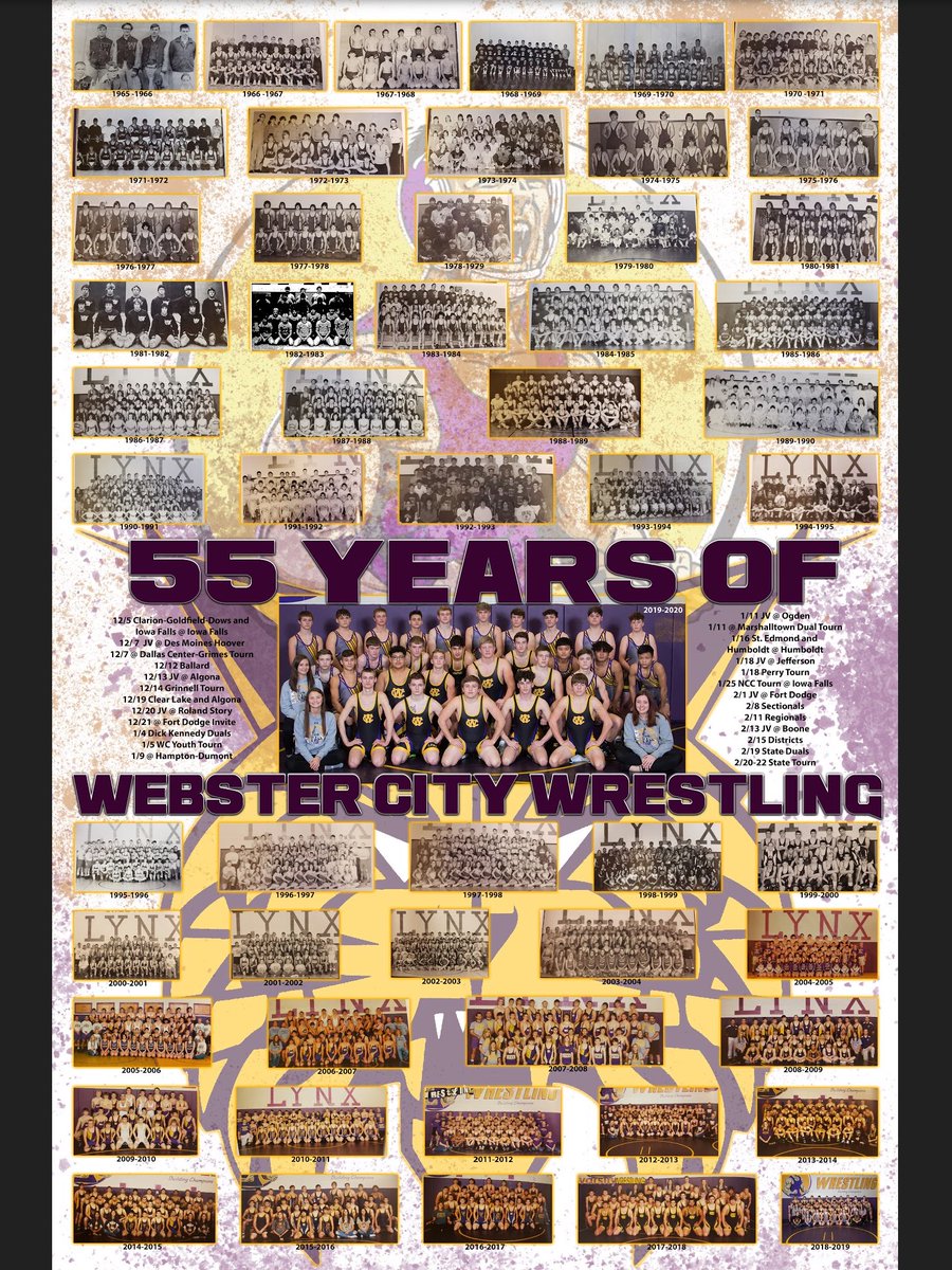 Thanks to David’s Gallery for taking many of the pictures over the years. Thanks to Michelle Veldhuizen for digging up all the pictures and thanks to Pat Coons for making our 55 years of Lynx Wrestling Poster #GoLynx