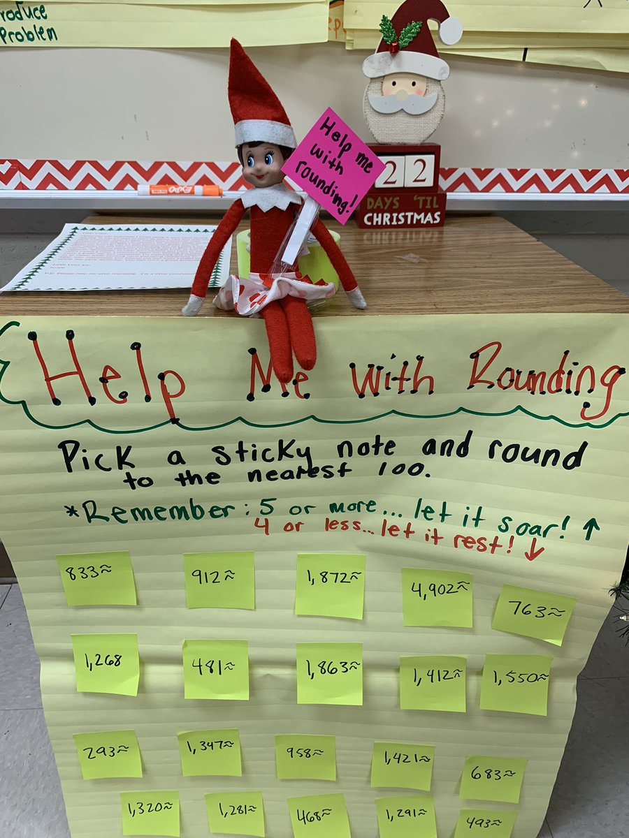 Heather_Teaches's tweet photo. Our Elf on the Shelf needed help from my scholars this morning with rounding! @APSDeerwood https://t.co/c7j54UUq1i
