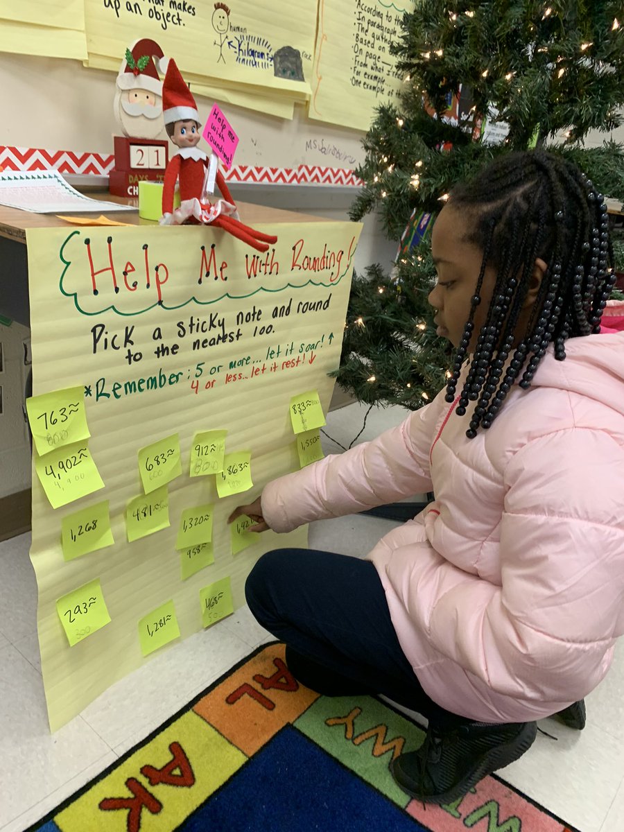 Heather_Teaches's tweet photo. Our Elf on the Shelf needed help from my scholars this morning with rounding! @APSDeerwood https://t.co/c7j54UUq1i