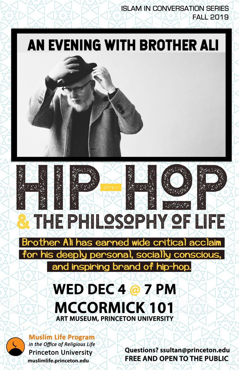 Hip-Hop &amp; The Philosophy of Life
The Faith and Music of Renowned Hip Hop Artist <a href="/BrotherAli/">Brother Ali</a> 
Brother Ali has earned wide critical acclaim for his deeply personal, socially conscious, and inspiring brand of hip-hop. 
WED DEC 4 @ 7PM. MCCORMICK 101. Art Museum, Princeton University