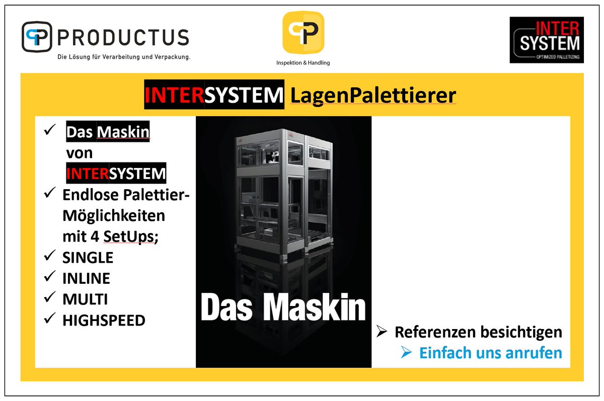 PRODUCTUS_GmbH's tweet image. PRODUCTUS GmbH - InterSystem - LagenPalettierer vom Feinsten, endlose Möglichkeiten mit den 4 SetUps : SINGLE - INLINE - MULTI – HIGHSPEED

YouTube :
youtube.com/watch?v=Wfz-9v…

HashTags :
#productus #intersystem #handling #lagenpalettierer #palettierung #single #inline #multi