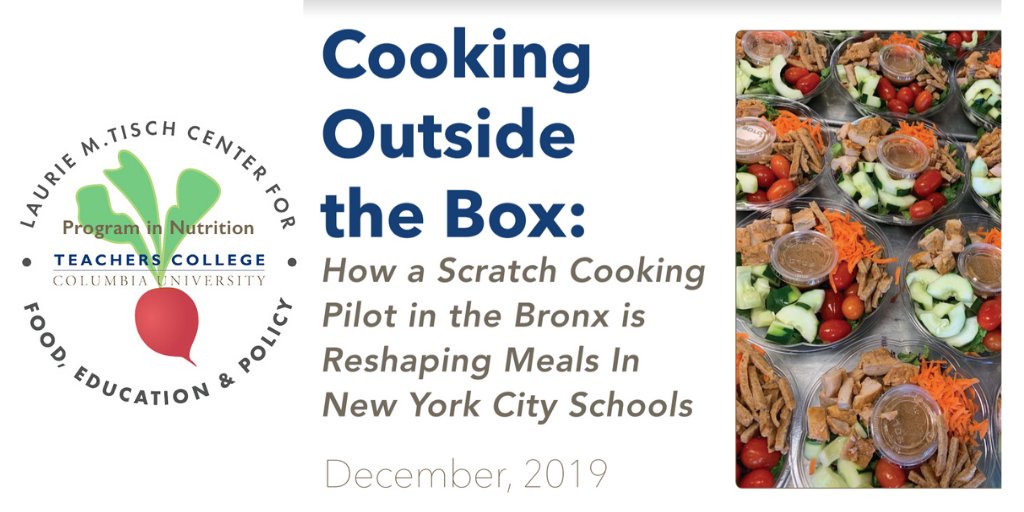 tischfoodcenter's tweet photo. Tisch Food Center's new report Cooking Outside the Box shows that the largest school district in the country can successfully turn back the clock and serve fresh, appealing scratch cooked meals to students! See the full report: https://t.co/XNl9d8EUOY #schoolmeals https://t.co/7aIFysRmmW
