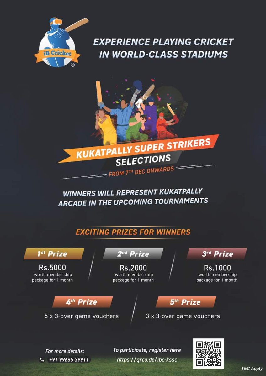 dptv007's tweet photo. Play Kukatpally Super Strikers Team Selections to join the Kukatpally Team &amp; Win Free Monthly Memberships &amp; prizes. 
Starts from 7th to 31st December 2019.
*Register online to get 20% discount.*

T&amp;C - https://t.co/Sn7t4UxmWn
Register - https://t.co/P6GKqYrveI https://t.co/3ctbUofwm0