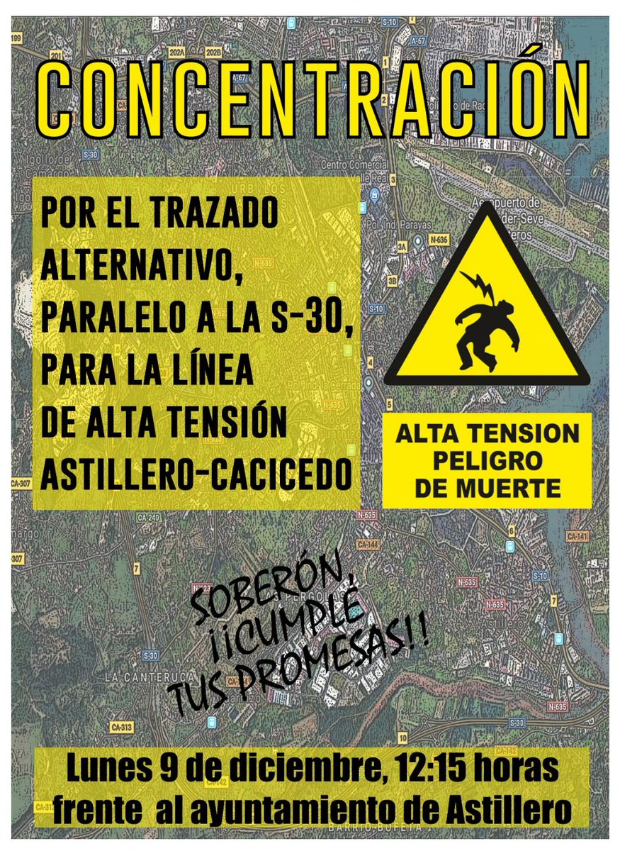 PodemosAstllero's tweet photo. Nos hacemos eco de esta convocatoria ciudadana (lunes 9, 12:15, Ayto). Desde las instituciones no se deben priorizar intereses económicos por delante de la salud, y menos existiendo trazado alternativo para la línea #AT1010 de @RedElectricaREE entre #ElAstillero y #Cacicedo. https://t.co/SpNHQl7XAh