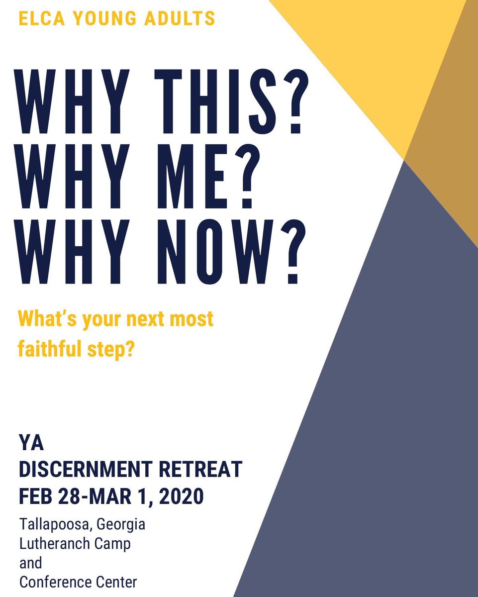 ELCA's tweet photo. Join us in #Georgia for @ELCAYoungAdults' Discernment Retreat! This will be an opportunity to reflect on your gifts and passions and and how you can boldly and faithfully live out this call.
#elcayawhy #elcayadiscernment #elca #lutheran #camp #kindom #youngadult #gift #retreat https://t.co/Ljfdn79Zpn