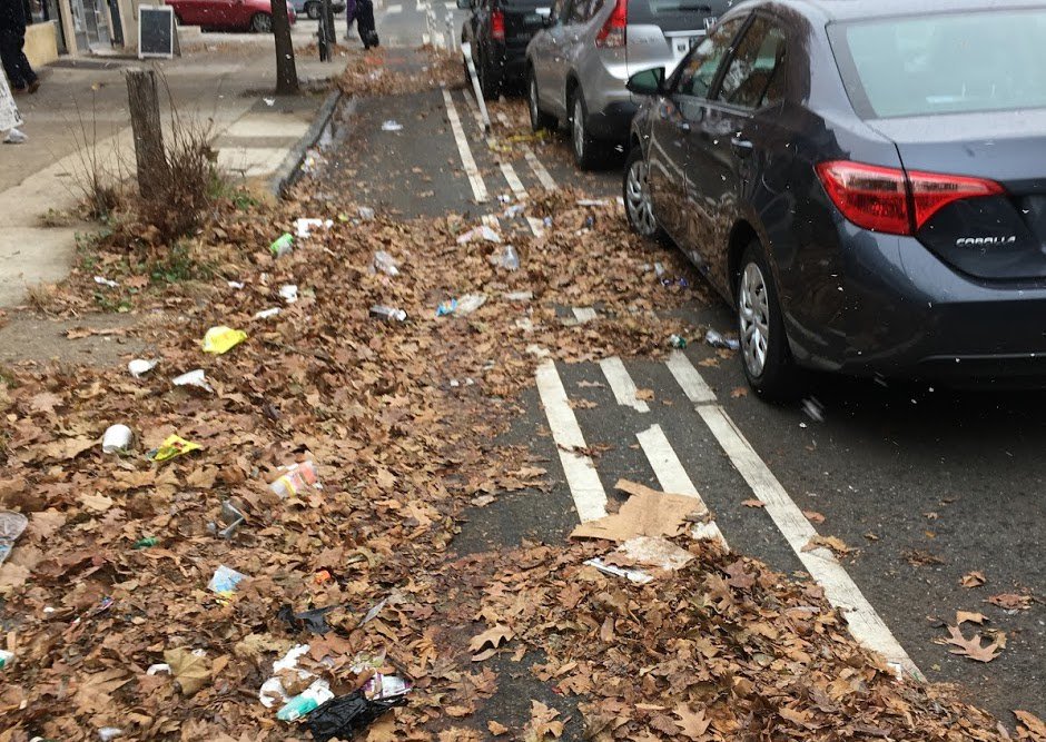 bcgp's tweet photo. It's that time again: The Chestnut Street bike lane is full of trash, debris, and leaves. We're headed to 45th and Chestnut during our lunch break on Tuesday 12/10 to clean it up. We will have bags, shovels and rakes. All are invited to help out. https://t.co/ZuVgKyly66 https://t.co/Y0XceKYURm