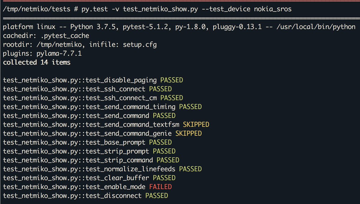 Its been a long time, but Nokia SR OS support is finally coming to Netmiko. Both Classic and MD-CLI. And more to come in 2020. <a href="/kirkbyers/">Kirk Byers</a>