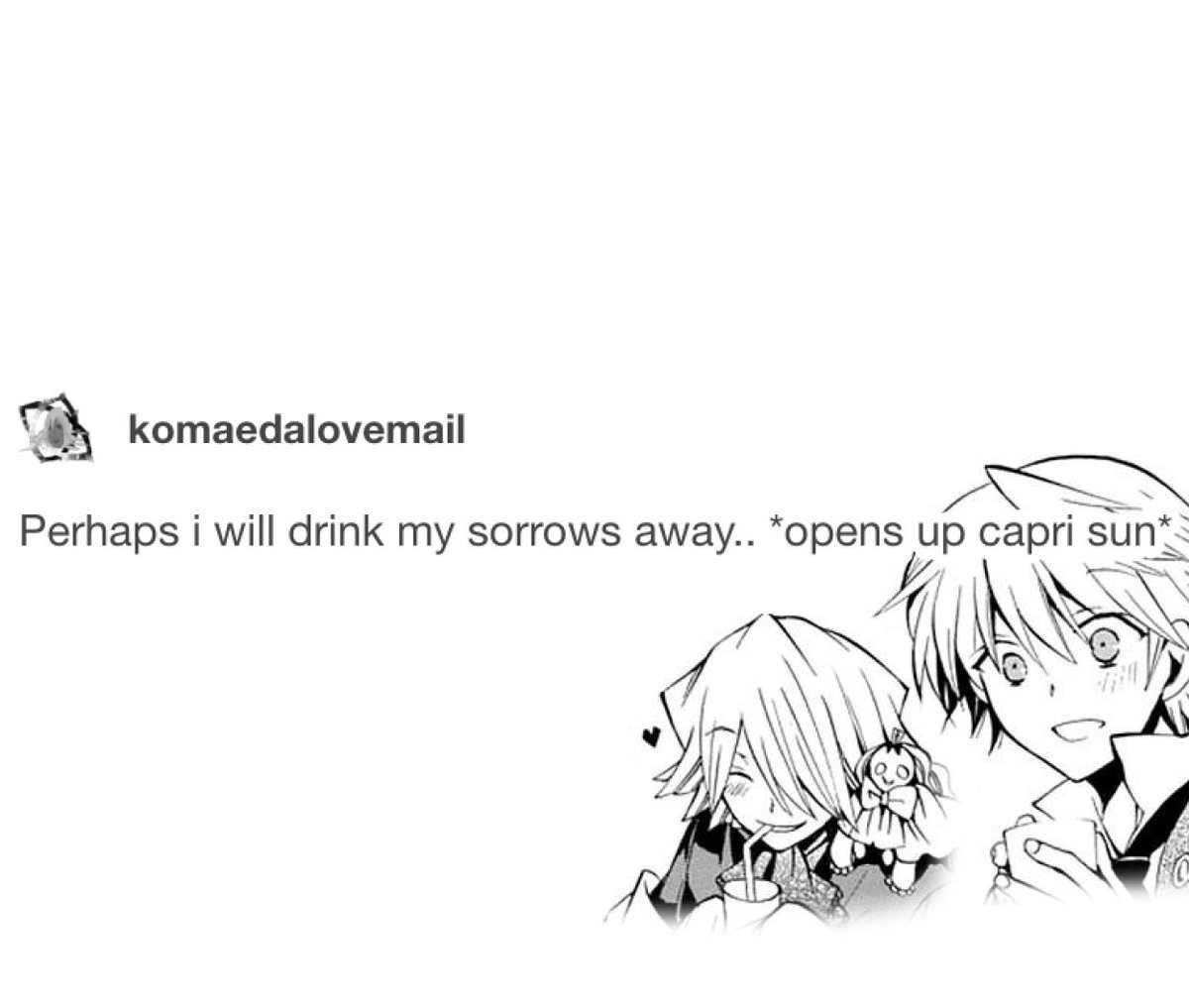 i don't just draw. sometimes i scroll best of tumblr text posts threads and spend 5 mins crudely editing pandora hearts characters on top 