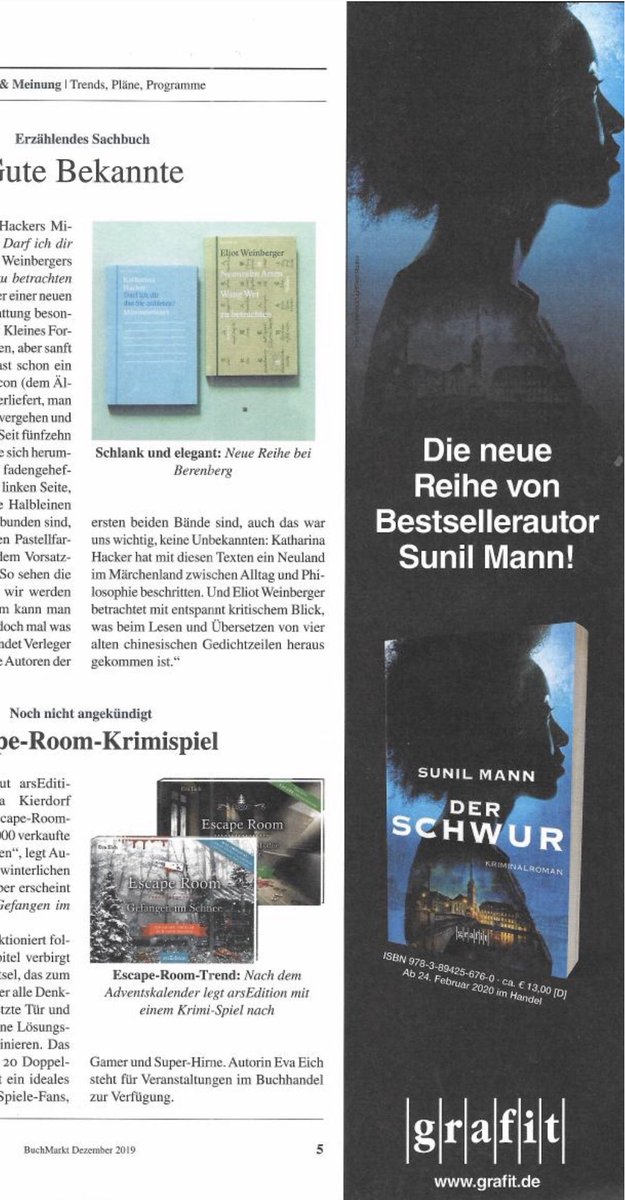sunil_mann's tweet photo. Die erste Sichtung von „Der Schwur“ in freier Wildbahn. Und erst noch als Werbeanzeige im Buchmarkt!
#writerslife #sunilmann #derschwur #grafitverlag #emons #trafficking #menschenhandel #nobluemetrögli https://t.co/M0McJ4bnMG