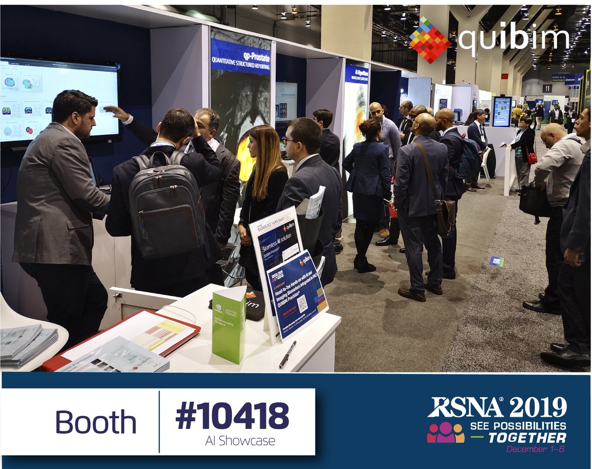 QuibimBiomarker's tweet image. Very busy morning at our booth #10418 AI Showcase! Join us to explore how to interpret #quantitativeimaging and #AI results with QUIBIM Precision platform. #seamlessai #imagingbiomarkers #RSNA19 #RSNAI