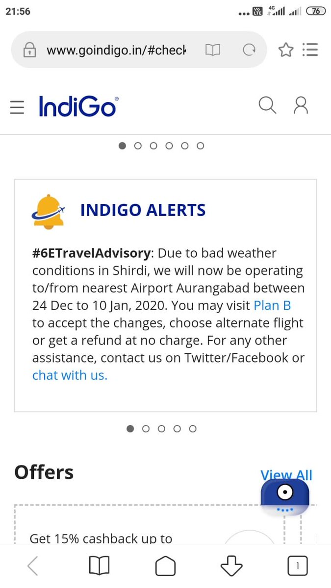 I have booked a flight from shirdi to indore for 26th december 2019 my pnr number is hfhs8c as per indigo alerts#6ETravelAdvisory: Due to bad weather conditions in shirdi, we will now be operating from the nearest airport aurangabad between 24th decemeber to 10th january 2020