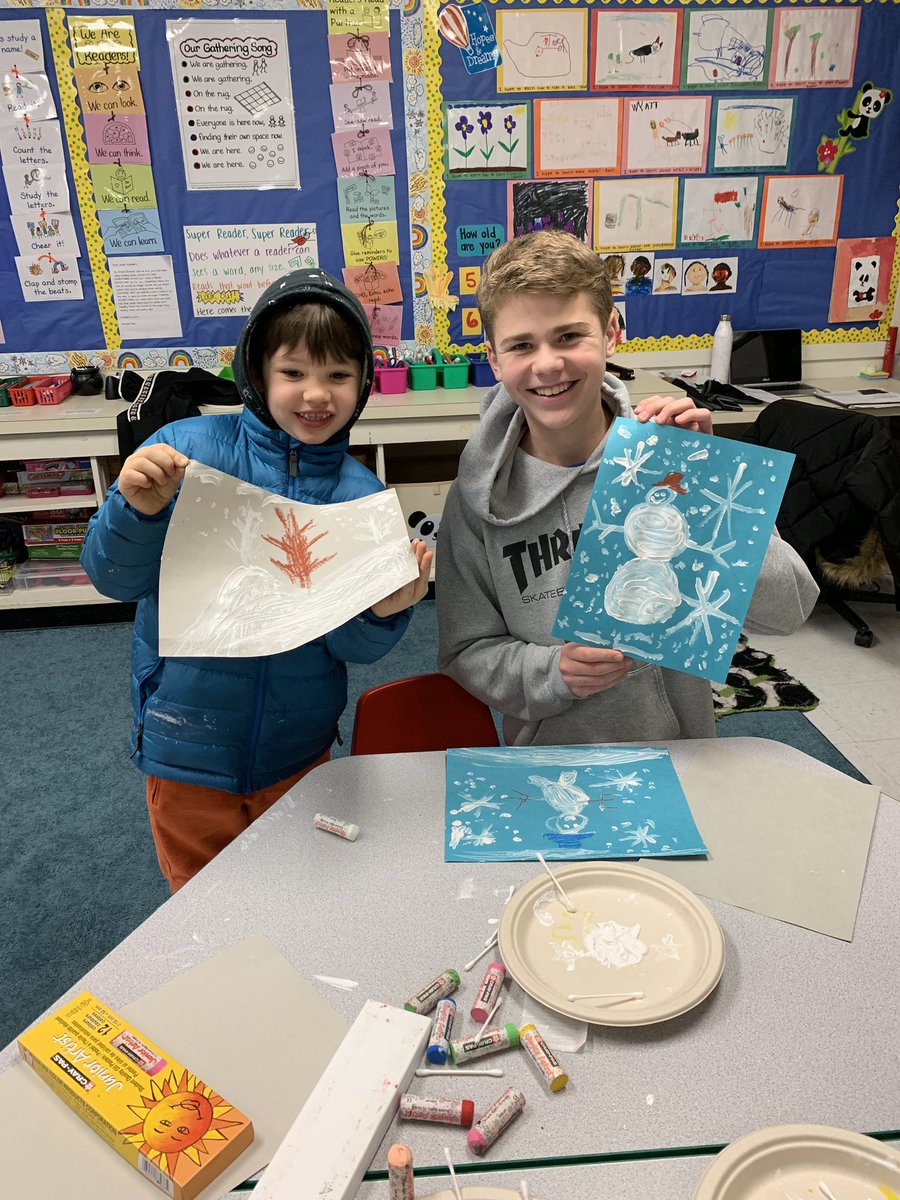 Amplify_SB's tweet photo. Our 8th grade and Kindergarten buddies are celebrating the season together today! @LangleyLeopards ❄️⛄️💙 https://t.co/YOy7c54G5l