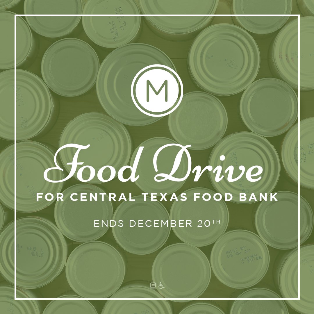 themichaelapts's tweet photo. We're participating in a food drive for the Central Texas Food Bank now through December 20th. Donations include non-perishable food items, baby food, and even diapers. Please drop off your items in our leasing office.

#TheMichael #AustinApts https://t.co/LlL6Jo0Mn6