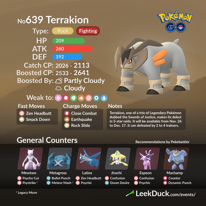 PoGONewcastle's tweet photo. #Terrakion is here til Tuesday 17th - 9PM for us in the UK so you have ONE week left to get yours!
Don't forget there'll be raid hour tomorrow at 6pm - 7pm local time.
#PoGoHubNE #PokemonGo https://t.co/v4s2oql9lE