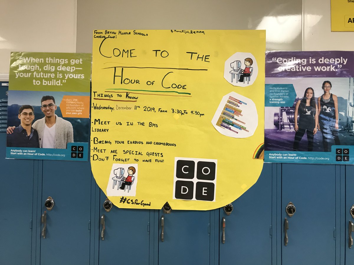 jbzivko's tweet image. The Annual BMS Hour of Code event is a week away. BMS Coding Club designed the posters, prepared the activities,&amp;amp; invited special guests to speak to us about the importance of CS. All Bryan students are welcome!
@codeorg, @CSEdWeek, @BryanD205, #ignited205, #HourofCode, #CSEdWeek