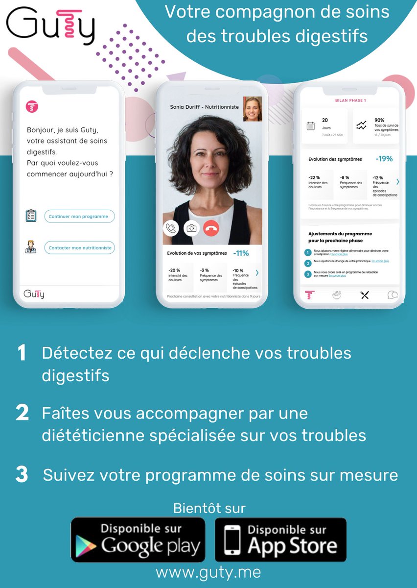 GutyCare - Gastroenterology DTx (@gutyapp) on Twitter photo <a href="/GutyApp/">GutyCare - Gastroenterology DTx</a> est fier de vous annoncer la sortie de son application d'aide aux soins des troubles digestifs.
Vous pouvez d'ores et déjà obtenir une téléconsultation à travers notre application avec notre diététicienne spécialisée sur l'intestin irritable "Pauline Granet"
@1KRennes <a href="/GutyApp/">GutyCare - Gastroenterology DTx</a> est fier de vous annoncer la sortie de son application d'aide aux soins des troubles digestifs.
Vous pouvez d'ores et déjà obtenir une téléconsultation à travers notre application avec notre diététicienne spécialisée sur l'intestin irritable "Pauline Granet"
@1KRennes