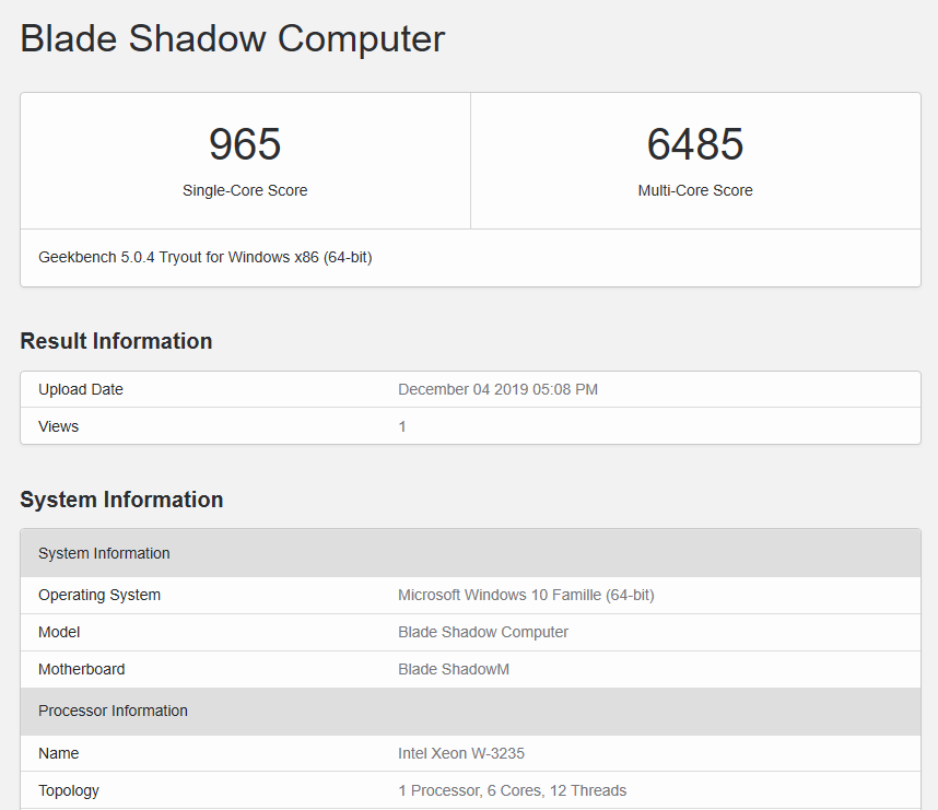 basdu69's tweet photo. Et on continue avec le défis shadow 
Geekbench sur shadow infini équipé d'une RTX6000 équivalent titan RTX 32go de ram que du bonheur

@Shadow_France,  #BattleForHardware, #Infinite #PGM https://t.co/Ki0cvIvarc