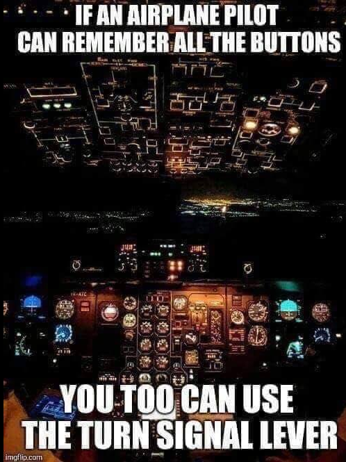 LincolnwoodPD's tweet photo. If an airplane pilot can remember all of these buttons, you too can use your turn signal. #UseYourTurnSignal #LincolnwoodPolice ⬅️ 🚘➡️ https://t.co/CNCgch0es5