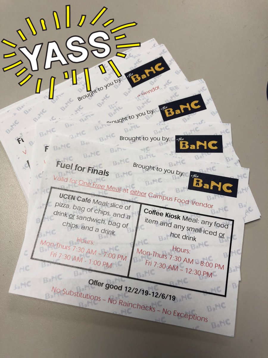 ITS FINALS WEEK!!! If you need a scantron or a blue book, feel free to stop by! While you’re at it, grab your voucher for free food at UCEN Cafe or Coffee Kiosk 🥳 Good Luck on your Finals Cougars!!! #cocbanc #freefood #finalsweek #scantrons #coffeekiosk