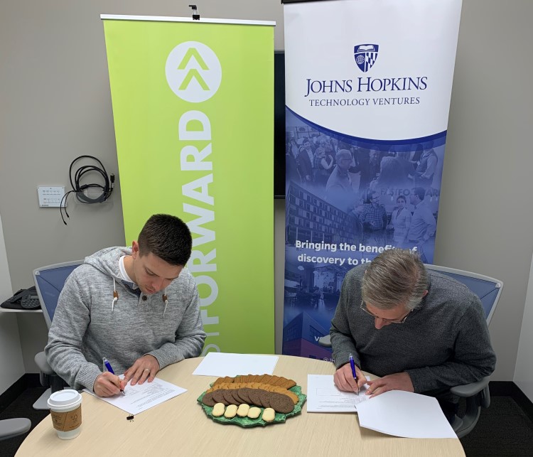 JHTV (@jhtechventures) on Twitter photo WE HAVE A DEAL! <a href="/DanielLunz/">Daniel Lunz</a>, left, CEO of Capsulnomics, a <a href="/JohnsHopkins/">Johns Hopkins University</a> #startup, signed an exclusive license earlier today with JHTV (represented by Steve Kousouris, head of tech transfer.) The company is developing test for early detection of esophageal cancer. Congrats! WE HAVE A DEAL! <a href="/DanielLunz/">Daniel Lunz</a>, left, CEO of Capsulnomics, a <a href="/JohnsHopkins/">Johns Hopkins University</a> #startup, signed an exclusive license earlier today with JHTV (represented by Steve Kousouris, head of tech transfer.) The company is developing test for early detection of esophageal cancer. Congrats!