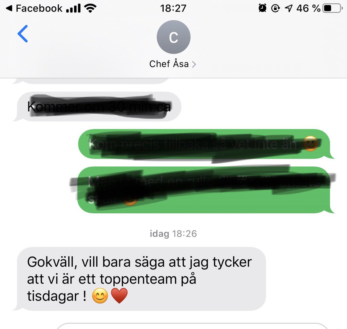 EmmaNyren's tweet photo. När man får ett oväntat sms från chefen ☺️ #chefenochjag https://t.co/FWVa3DNGEV