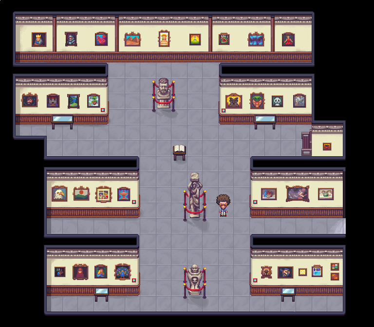 Everland art studio:
 
Players can paint on canvas (left room), the community will vote, and the best will be framed in the gallery (right room).

interior art, sculptures, and current paintings by <a href="/Trid337/">Sergi Savaneli</a> 
#pixelart #indiegamedev