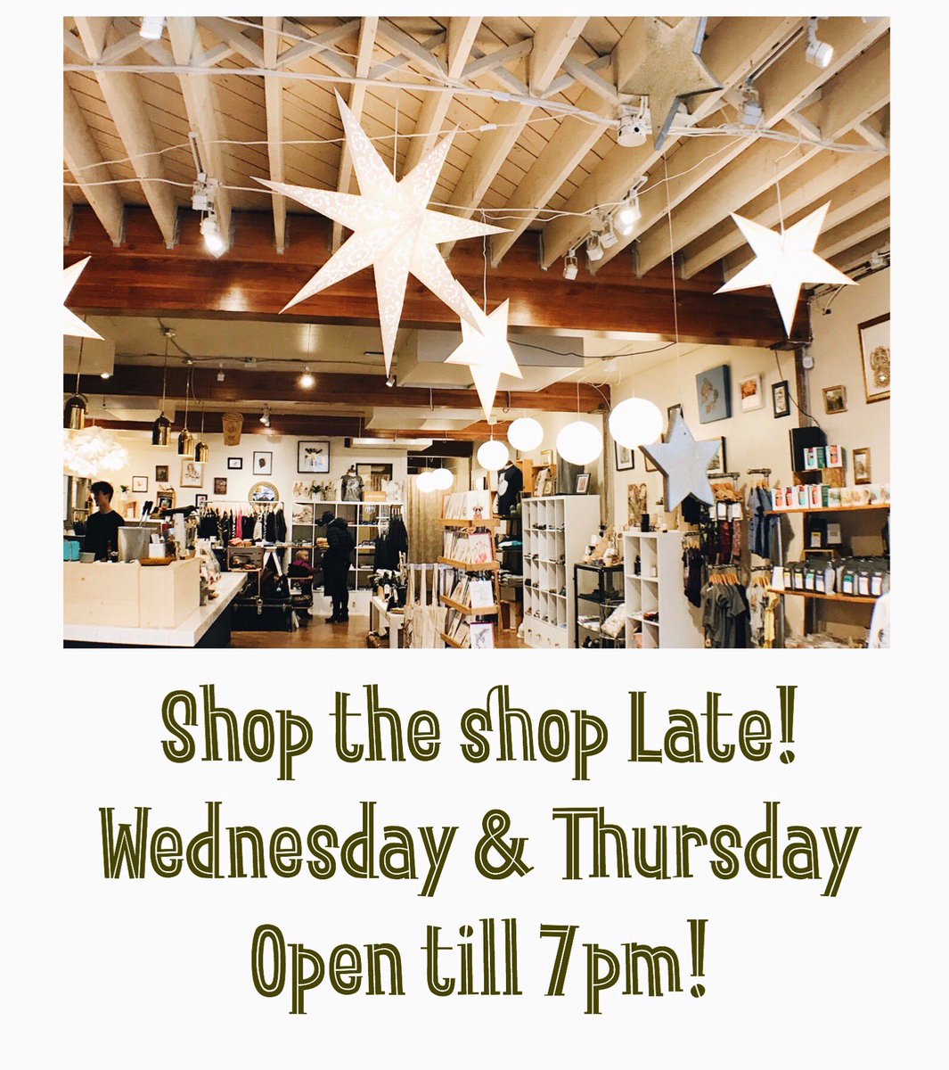 We’re open late every Wednesday & Thursday till 7pm from today until Christmas! Come by for a visit and #shoplocal #yeg #yegmade #madeinedmonton #yegfashion