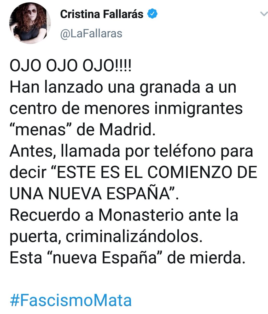 ⛔ BULO de <a href="/AntonioMaestre/">AntonioMaestre</a> y @LaFallaras. "Las mismas fuentes policiales indican que se produjo una llamada xenófoba al centro..." "Antes, llamada por teléfono para decir..."

❌ FALSO: Trabajadores del centro confirman que no se ha producido esa llamada a lo largo de la noche.