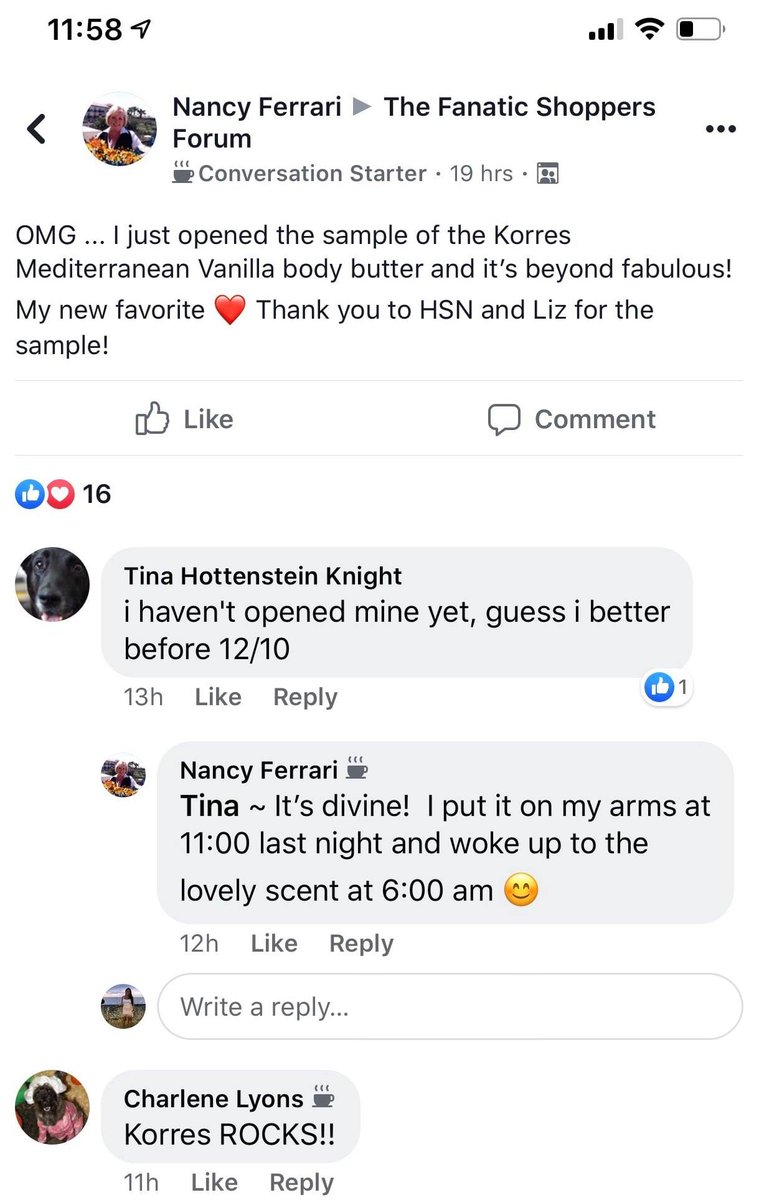 “OMG...I just opened the sample of the Korres Mediterranean Vanilla body butter and it’s beyond fabulous! My new favorite <3 Thank you to HSN and Liz for the sample” The wait is almost over. Tune in to HSN on 12/10 for the supersized TS.