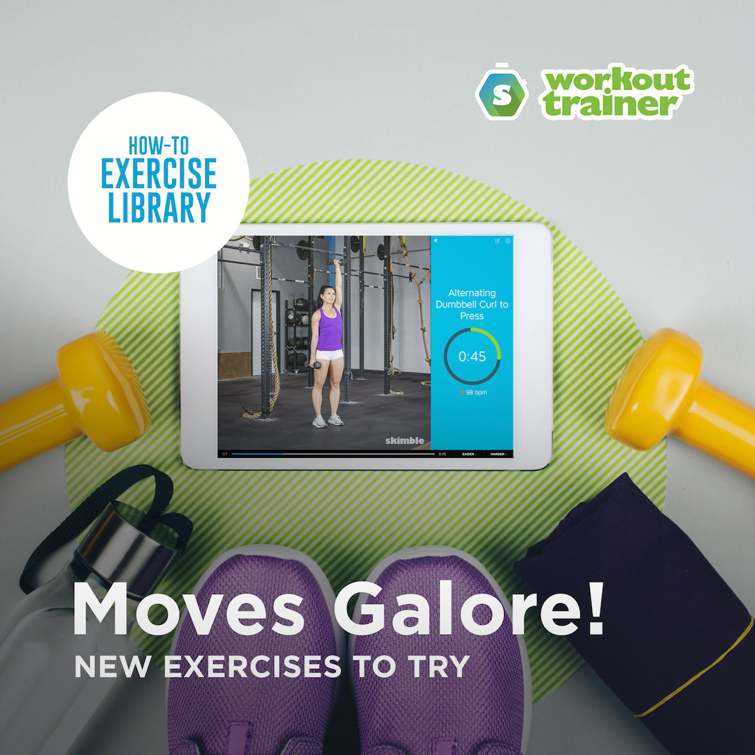 skimble's tweet photo. We've been busy behind the scenes this year creating new content for Workout Trainer's extensive library of 1,500+ how-to exercises. We've added new exercises to a broad range of categories, such as Bodyweight, Strength, Yoga, and more - https://t.co/51Oyig9kI2 📲 #newexercises https://t.co/Ew6Fcol83p