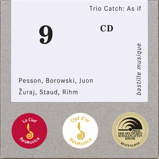 bastillemusique's tweet photo. Bonnes nouvelles: La Clef d’or @ResMusica for »As if« by the @TrioCatch as one of the best releases of 2019! The CD incl. pieces by #Pesson, #Borowski, #Juon, #Žuraj, #Staud and #Rihm can be ordered by mail (shop@bastillemusique.de) and is available in selected stores worldwide. https://t.co/s1yl2jr4Rr