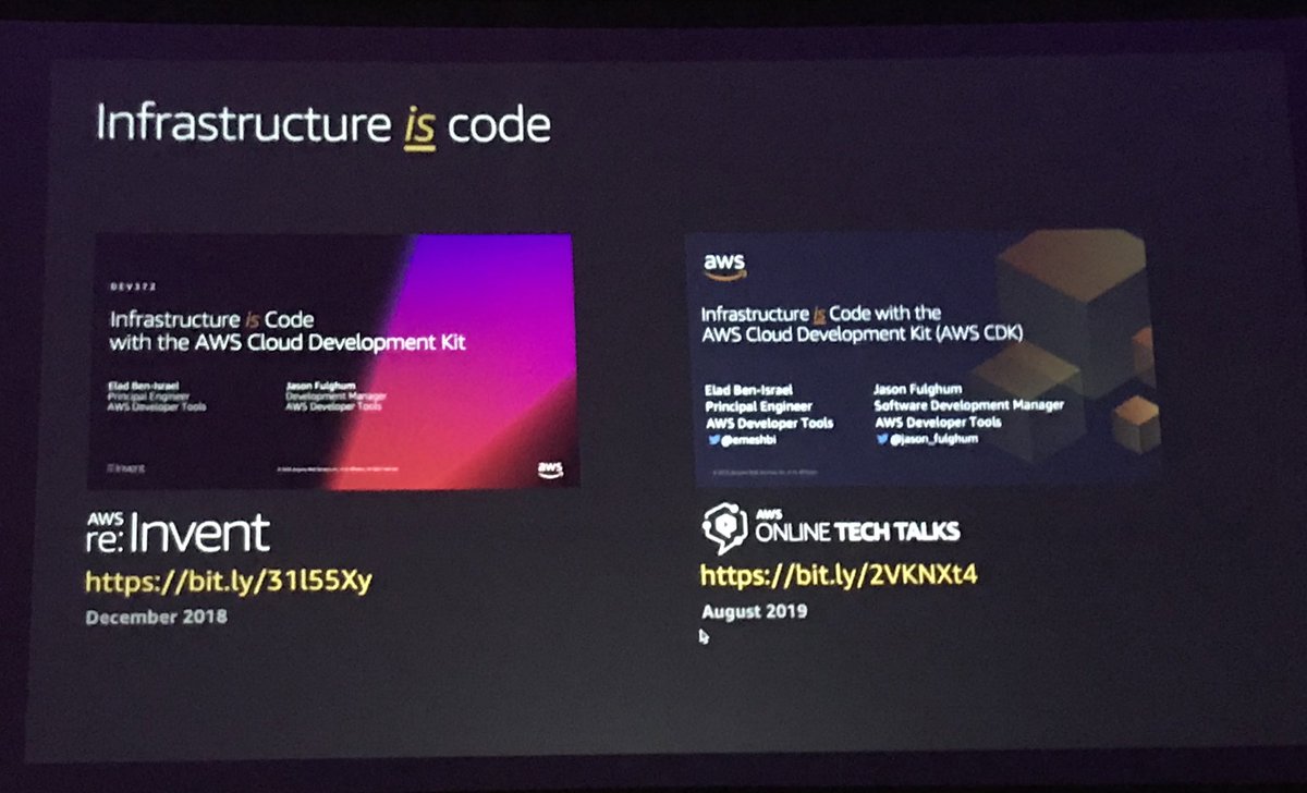 germankw's tweet photo. Kicking off re:Invent day 3 with a deep dive into the AWS Cloud Development Kit @RCHSolutions #reInvent2019 https://t.co/1ynhVkyX1N