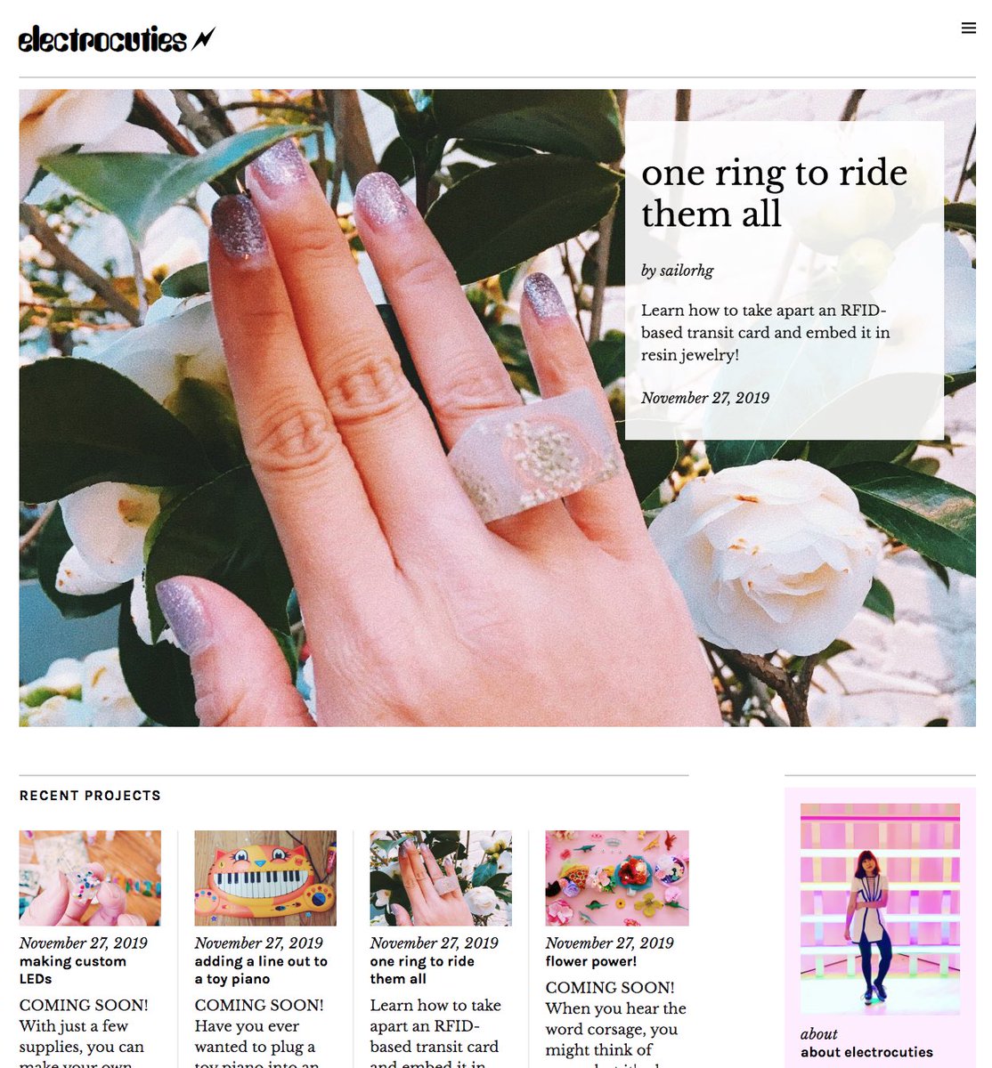 in case you missed it, i launched a website with diy electronics tutorials! the first tutorial is a resin rfid transit ring!

electrocuties.com