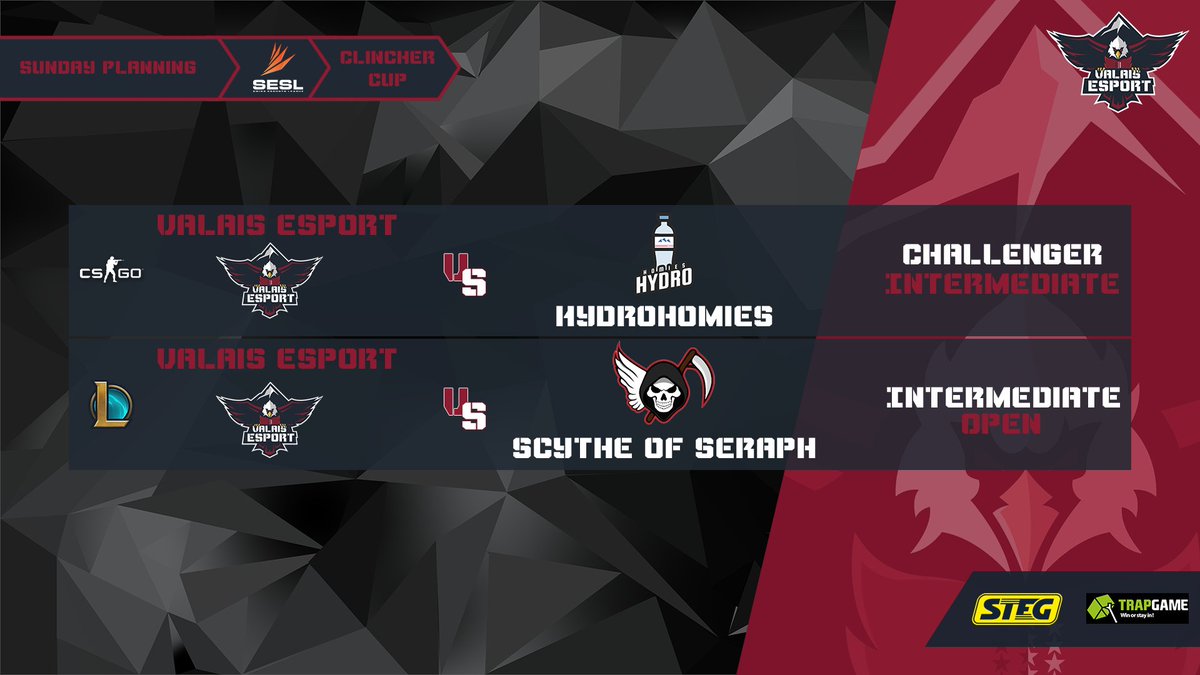 ValaisEsport's tweet photo. The #ClincherCup of the @esportsleaguech fall season are going to take place this sunday !
Our #CSGO team will try to climb into the #ChallengerDivision and our #LeagueOfLegends team into the #IntermediateDivision !
Matches start at 11.00 A.M.
Gl hf !
#ProudOfOurPlayers https://t.co/nlG6B3VoON