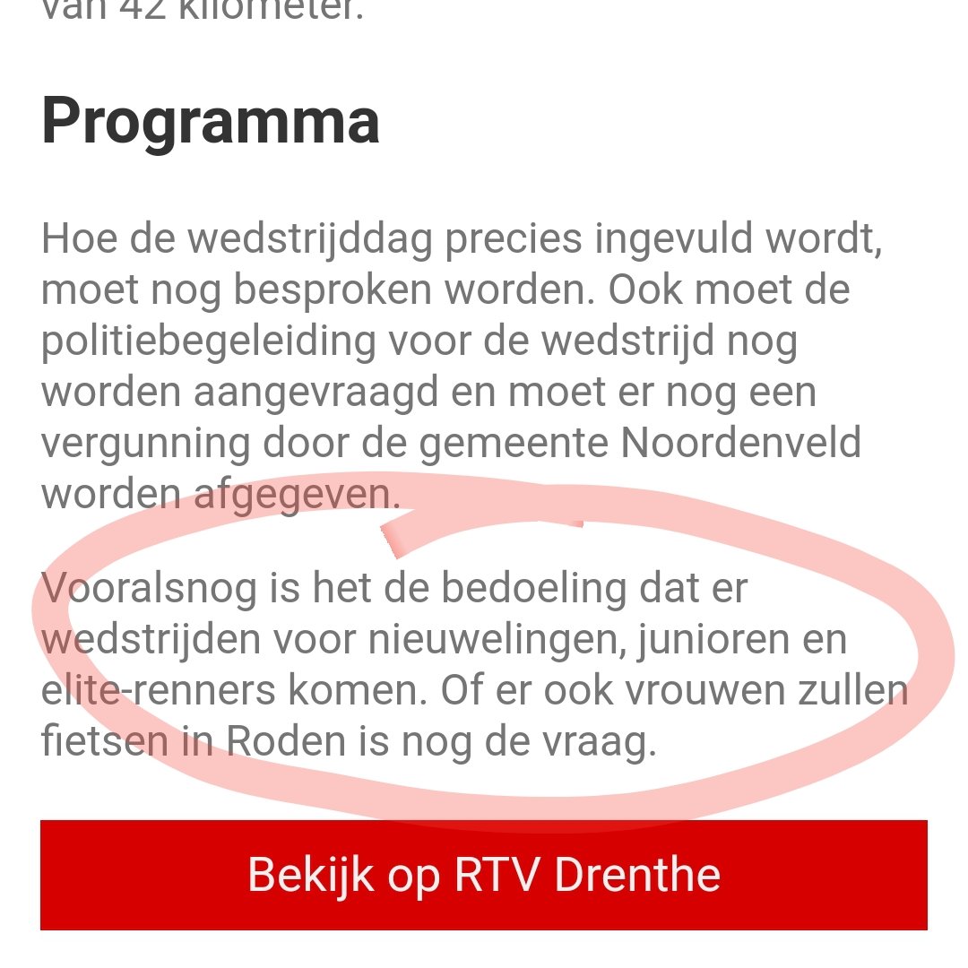 De mooiste koersen van het jaar in onze eigen fietsgemeente <a href="/Noordenveld/">Gemeente Noordenveld</a> #klassiekerroden en <a href="/lusvanroden/">Lus van Roden</a> OOK voor vrouwen a.u.b. 🙏  <a href="/KNWU/">KNWU</a> <a href="/ditisRODENnl/">ditisR⭕DEN.nl ditisNOORDENVELD.nl</a>
