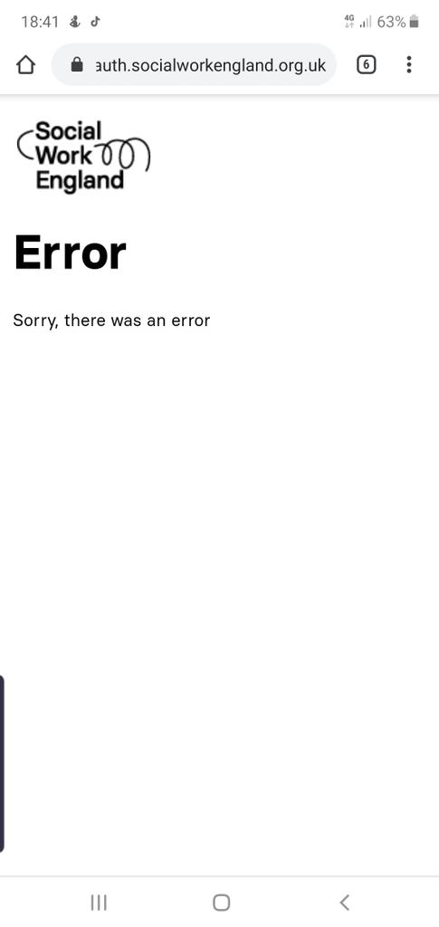 CTerrySW's tweet photo. @SocialWorkEng getting this when trying to sign up? https://t.co/O0XxRWTPU9