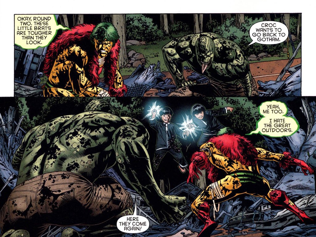 I remember one time Croc and I teamed up. Granted, it wasn’t a very long team up, and it was more of a “Oh my god, the dead have risen and are trying to eat out hearts” situation, but it was a bonding experience regardless...

...I mean, we both like Gotham over the undead.